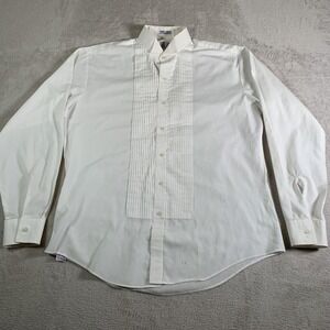 Vintage After Six Shirt Mens 16-16.5 35/36White Tuxedo Pleated Formal Poplin